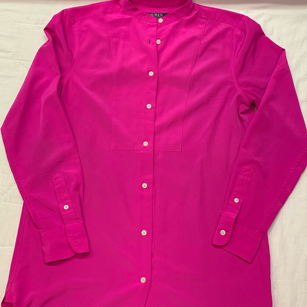 Lauren Ralph Lauren Dopamine Magenta Long Sleeve Tunic Blouse XS Pink Top